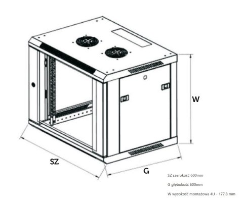 Szafka wisząca rack 4U 600x600 czarna szklane drzwi Szafka wisząca rack 4U 600x600 czarna szklane drzwi
