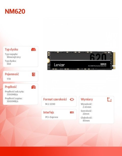 Dysk SSD NM620 1TB NVMe M.2 2280 3300/3000MB/s Dysk SSD NM620 1TB NVMe M.2 2280 3300/3000MB/s