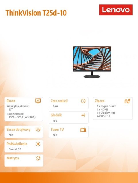 Monitor 25 ThinkVision T25d-10 WLED LCD 61DBMAT1EU Monitor 25 ThinkVision T25d-10 WLED LCD 61DBMAT1EU