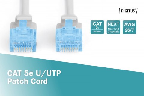 Patch cord RJ45-RJ45, kat.5e, U/UTP, AWG 26/7, PVC, 0.25m, szary