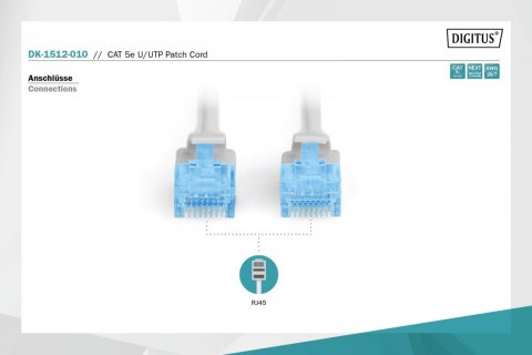 Patch cord U/UTP kat.5e PVC 1m szary Patch cord U/UTP kat.5e PVC 1m szary
