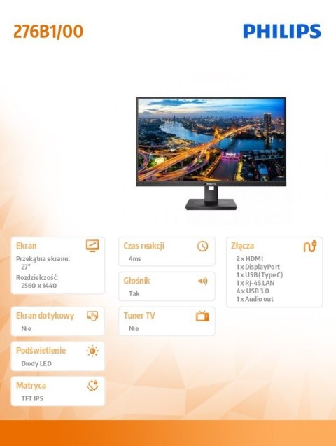 Monitor 276B1 27 cali IPS HDMIx2 DP USB-C Pivot Monitor 276B1 27 cali IPS HDMIx2 DP USB-C Pivot