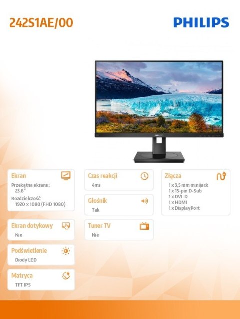 Monitor 242S1AE 23.8 IPS DVI HDMI DP Pivot Monitor 242S1AE 23.8 IPS DVI HDMI DP Pivot