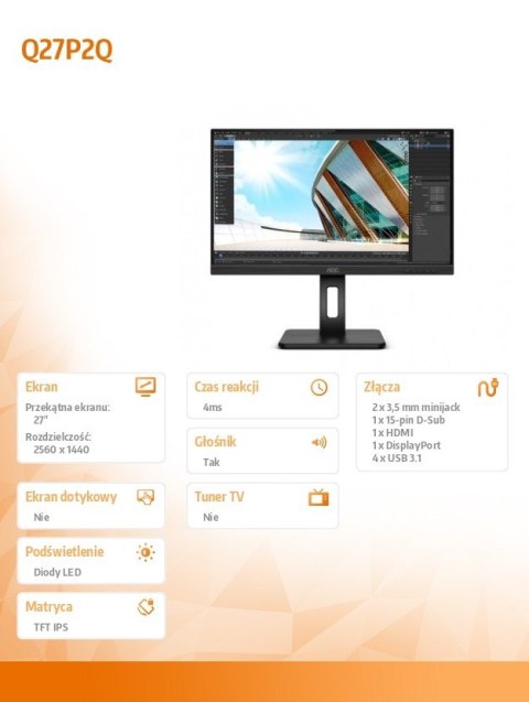 Monitor Q27P2Q 27 IPS HDMI DP USB Pivot Monitor Q27P2Q 27 IPS HDMI DP USB Pivot
