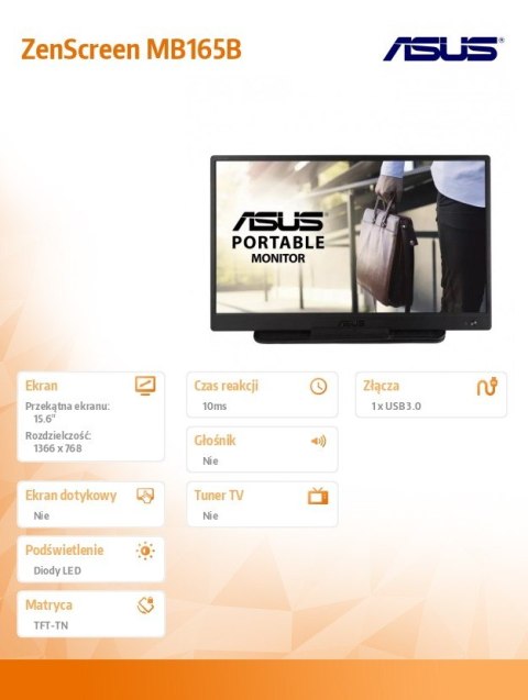 Monitor 15.6 cala MB165B 0.78 kg USB 3.0 Monitor 15.6 cala MB165B 0.78 kg USB 3.0