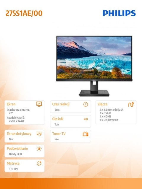 Monitor 275S1AE 27 cali IPS DVI HDMI DP Pivot Monitor 275S1AE 27 cali IPS DVI HDMI DP Pivot