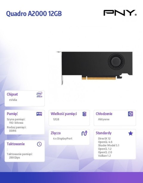 Karta graficzna Quadro A2000 12GB DDR6 VCNRTXA2000-12GB-SB Karta graficzna Quadro A2000 12GB DDR6 VCNRTXA2000-12GB-SB