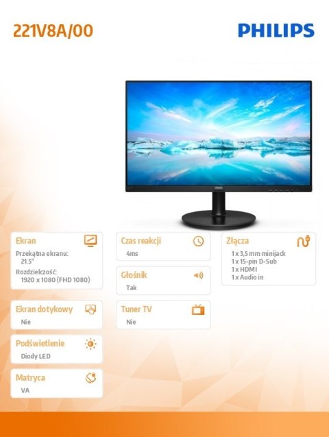 Monitor 21.5 cali 221V8A VA HDMI Głośniki Monitor 21.5 cali 221V8A VA HDMI Głośniki