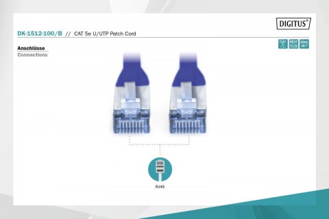 Patch cord U/UTP kat.5e PVC 10m Niebieski Patch cord U/UTP kat.5e PVC 10m Niebieski