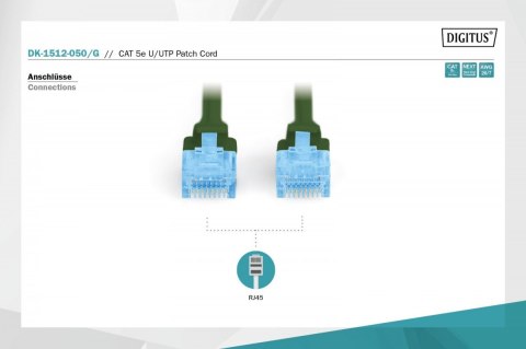 Patch cord U/UTP kat.5e PVC 5m zielony Patch cord U/UTP kat.5e PVC 5m zielony