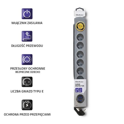 Listwa antyprzepięciowa | Quick Switch | 8 gniazd | 3m | szara Listwa antyprzepięciowa | Quick Switch | 8 gniazd | 3m | szara