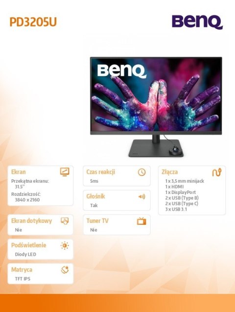 Monitor 32 cale PD3205U LED 5ms/4K/20:1/HDMI/ czarny Monitor 32 cale PD3205U LED 5ms/4K/20:1/HDMI/ czarny