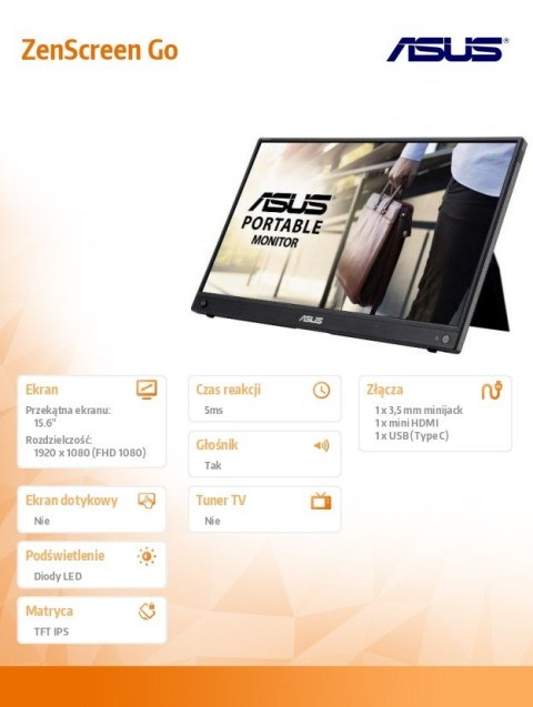 Monitor ZenScreen Go 15.6 cala MB16AWP Monitor ZenScreen Go 15.6 cala MB16AWP