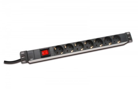 Listwa zasilająca PDU 19" RACK 7xSchuko, 2m 1xSchuko, 16A, wł./wył., aluminiowa Listwa zasilająca PDU 19" RACK 7xSchuko, 2m 1xSchuko, 16A, wł./wył., aluminiowa
