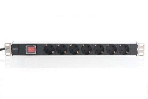 Listwa zasilająca PDU 19" RACK 7xSchuko, 2m 1xSchuko, 16A, wł./wył., aluminiowa Listwa zasilająca PDU 19" RACK 7xSchuko, 2m 1xSchuko, 16A, wł./wył., aluminiowa
