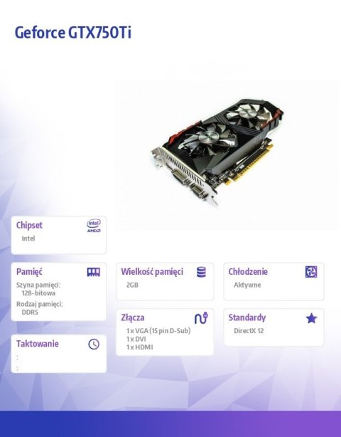 Karta graficzna - Geforce GTX750Ti 2GB GDDR5 128Bit DVI HDMI VGA Dual Fan V8 Karta graficzna - Geforce GTX750Ti 2GB GDDR5 128Bit DVI HDMI VGA Dual Fan V8
