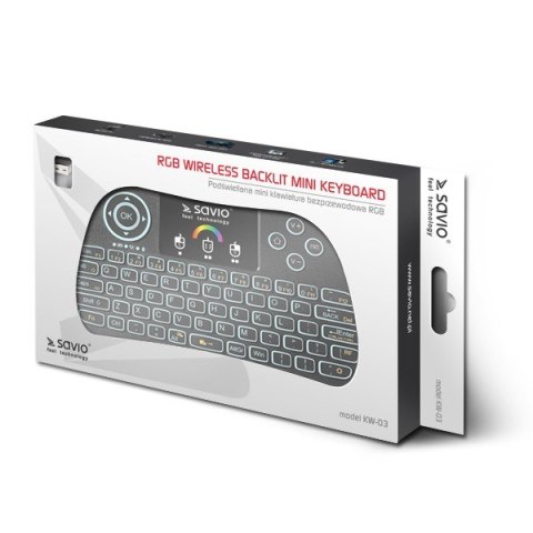 Klawiatura podświetlana mini bezprzewodowa RGB TV Box, Smart TV, konsole, PC, KW-03 Klawiatura podświetlana mini bezprzewodowa RGB TV Box, Smart TV, konsole, PC, KW-03