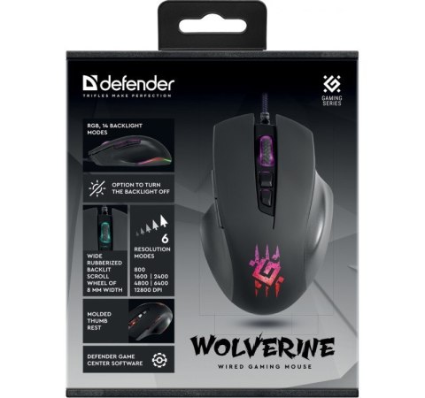 Mysz gamingowa przewodowa WOLVERINE GM-700L 12800 dpi 7P Mysz gamingowa przewodowa WOLVERINE GM-700L 12800 dpi 7P