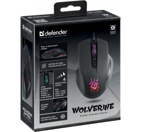Mysz gamingowa przewodowa WOLVERINE GM-700L 12800 dpi 7P Mysz gamingowa przewodowa WOLVERINE GM-700L 12800 dpi 7P