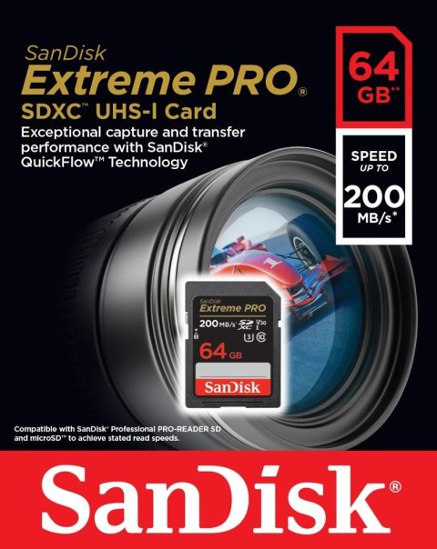 Karta pamięci Extreme Pro SDXC 64GB 200/90 MB/s V30 UHS-I U3 Karta pamięci Extreme Pro SDXC 64GB 200/90 MB/s V30 UHS-I U3