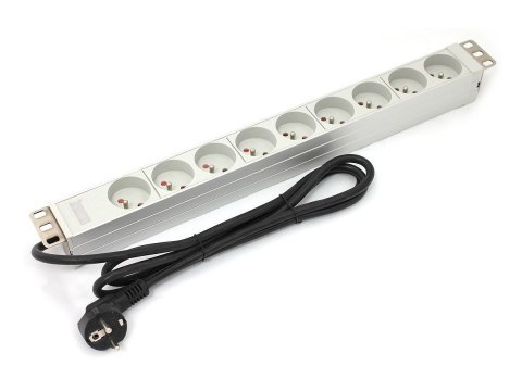 Listwa zasilająca PDU 19" RACK 9xTyp E, 1.8m 1xSchuko, 16A, aluminiowa Listwa zasilająca PDU 19" RACK 9xTyp E, 1.8m 1xSchuko, 16A, aluminiowa