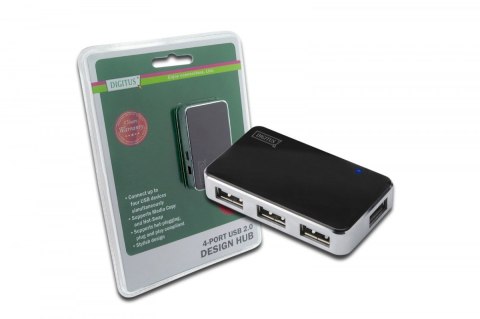 HUB/Koncentrator 4-portowy USB 2.0 HighSpeed, aktywny, czarno-srebrny HUB/Koncentrator 4-portowy USB 2.0 HighSpeed, aktywny, czarno-srebrny