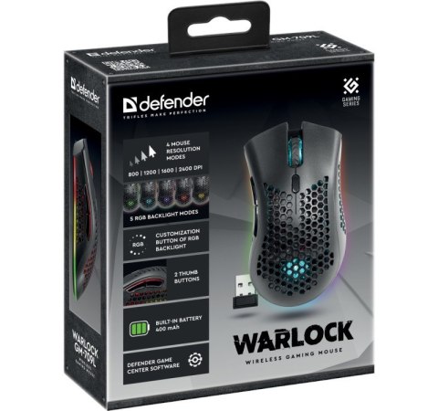 Mysz gamingowa bezprzewodowa Warlock GM-709L Optic RF RGB 2400 dpi 8P Mysz gamingowa bezprzewodowa Warlock GM-709L Optic RF RGB 2400 dpi 8P