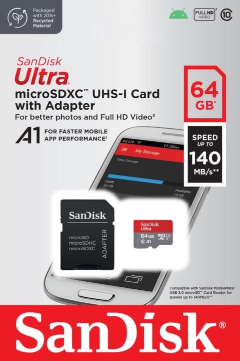 Karta Ultra microSDXC 64GB 140MB/s A1 + Adapter SD Karta Ultra microSDXC 64GB 140MB/s A1 + Adapter SD