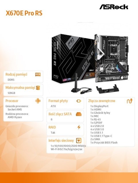 Płyta główna X670E PRO RS AM5 4DDR5 HDMI/DP M.2 EATX Płyta główna X670E PRO RS AM5 4DDR5 HDMI/DP M.2 EATX
