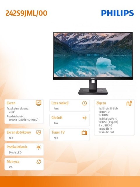 Monitor 23,8 cali 242S9JML VA DVI HDMI DP Pivot Monitor 23,8 cali 242S9JML VA DVI HDMI DP Pivot