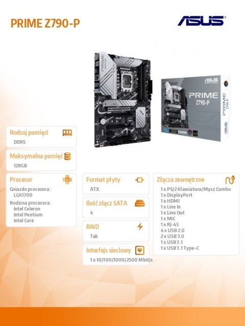 Płyta główna PRIME Z790-P s1700 4DDR5 HDMI/DP ATX Płyta główna PRIME Z790-P s1700 4DDR5 HDMI/DP ATX