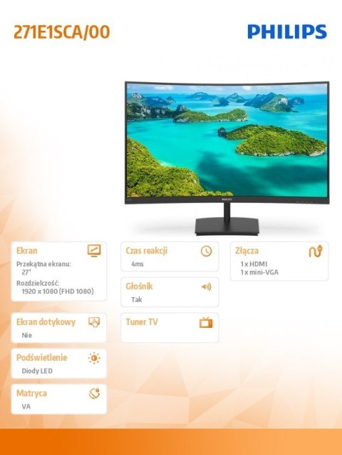Monitor 271E1SCA 27 cali Curved VA HDMI FreeSync Monitor 271E1SCA 27 cali Curved VA HDMI FreeSync