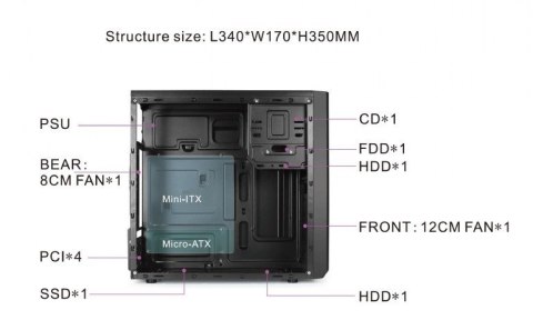 Obudowa komputerowa Fornax K300, Micro-ATX, 2x USB 3.0 + 2x USB 2.0 czarna Obudowa komputerowa Fornax K300, Micro-ATX, 2x USB 3.0 + 2x USB 2.0 czarna