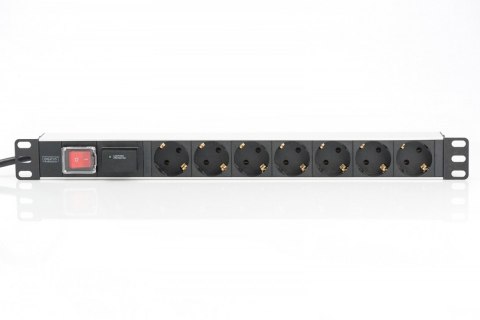 Listwa zasilająca PDU 19" RACK 7xSchuko, 2m 1xSchuko, 16A, wł./wył., zab.przepięciowe, aluminiowa Listwa zasilająca PDU 19" RACK 7xSchuko, 2m 1xSchuko, 16A, wł./wył., zab.przepięciowe, aluminiowa