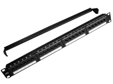 Patch Panel 24 Porty 1U 19'' Kat.6 z funkcją organizacji kabli czarny Patch Panel 24 Porty 1U 19'' Kat.6 z funkcją organizacji kabli czarny
