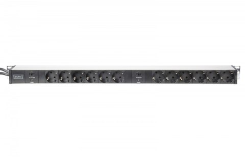 Listwa zasilająca PDU 19" RACK, 12x gniazdo Schuko, 2x 2m wtyk Unischuko, 16A, zabezpieczenie przeciążeniowe, profil aluminiowy Listwa zasilająca PDU 19" RACK, 12x gniazdo Schuko, 2x 2m wtyk Unischuko, 16A, zabezpieczenie przeciążeniowe, profil aluminiowy