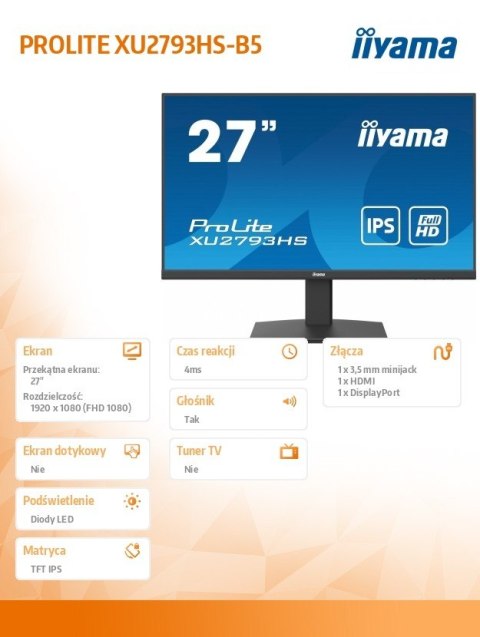 Monitor 27 cali XU2793HS-B5 IPS,HDMI,DP,ACR,2x2W,SLIM,FreeSync Monitor 27 cali XU2793HS-B5 IPS,HDMI,DP,ACR,2x2W,SLIM,FreeSync