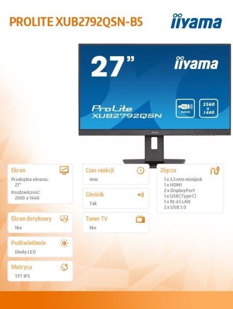 Monitor 27 cali XUB2792QSN-B5 IPS,QHD,USB-c Dock,HDMI,DP,HAS(150mm) Monitor 27 cali XUB2792QSN-B5 IPS,QHD,USB-c Dock,HDMI,DP,HAS(150mm)