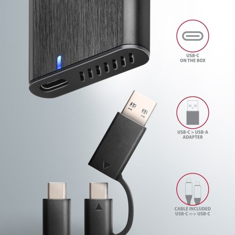 EEM2-SB2 Obudowa zewnętrzna aluminiowa bezśrubowa USB-C 3.2 Gen 2 - M.2 NVMe / SATA SSD 30-80mm ALU pudełko czarne + USB-A - USB EEM2-SB2 Obudowa zewnętrzna aluminiowa bezśrubowa USB-C 3.2 Gen 2 - M.2 NVMe / SATA SSD 30-80mm ALU pudełko czarne + USB-A - USB
