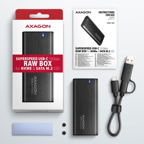 EEM2-SB2 Obudowa zewnętrzna aluminiowa bezśrubowa USB-C 3.2 Gen 2 - M.2 NVMe / SATA SSD 30-80mm ALU pudełko czarne + USB-A - USB EEM2-SB2 Obudowa zewnętrzna aluminiowa bezśrubowa USB-C 3.2 Gen 2 - M.2 NVMe / SATA SSD 30-80mm ALU pudełko czarne + USB-A - USB