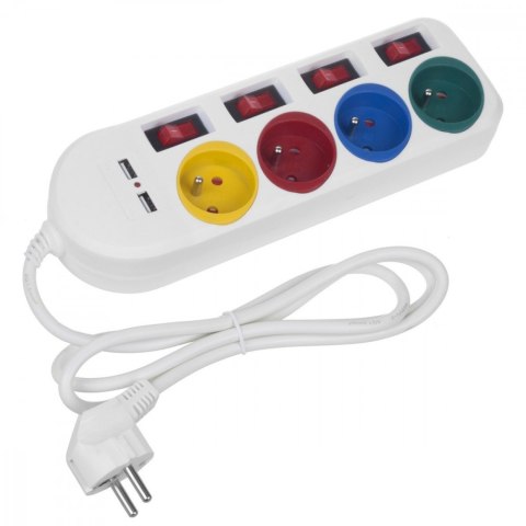 Listwa zasilająca z wyłącznikami 4 gniazda + 2xUSB przedłużacz MCE229W Biała Listwa zasilająca z wyłącznikami 4 gniazda + 2xUSB przedłużacz MCE229W Biała