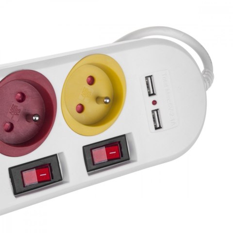 Listwa zasilająca z wyłącznikami 4 gniazda + 2xUSB przedłużacz MCE229W Biała Listwa zasilająca z wyłącznikami 4 gniazda + 2xUSB przedłużacz MCE229W Biała