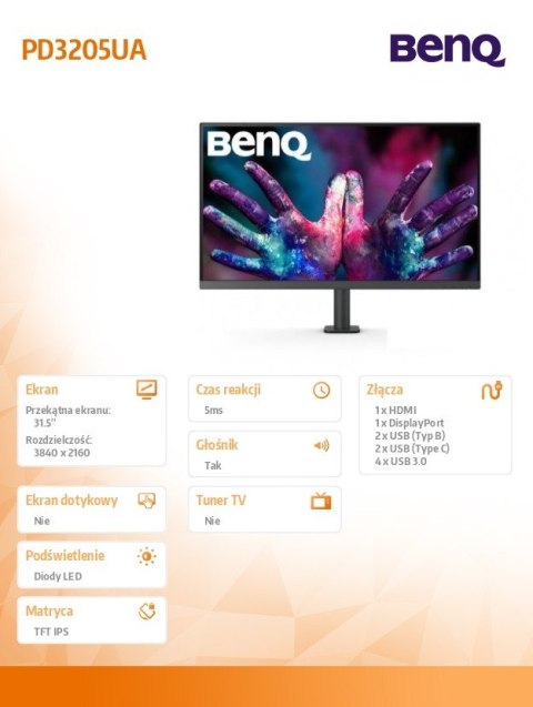 Monitor 31.5 cala PD3205UA LED 4ms/4K/20:1/HDMI/Czarny Monitor 31.5 cala PD3205UA LED 4ms/4K/20:1/HDMI/Czarny
