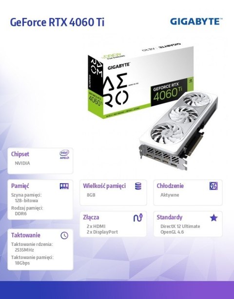 Karta graficzna GeForce RTX 4060 Ti Aero OC 8GB GDDR6X 128bit Karta graficzna GeForce RTX 4060 Ti Aero OC 8GB GDDR6X 128bit