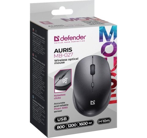 Mysz bezprzewodowa silent click AURIS MB-027 800/1200/1600 DPI czarna Mysz bezprzewodowa silent click AURIS MB-027 800/1200/1600 DPI czarna