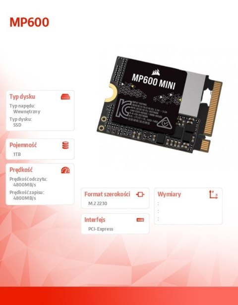 Dysk SSD 1TB MP600 MINI 4800/4800 MB/s PCIe Gen 4.0 x4 M.2 2230 Dysk SSD 1TB MP600 MINI 4800/4800 MB/s PCIe Gen 4.0 x4 M.2 2230