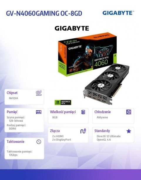 Karta graficzna GeForce RTX 4060 GAMING OC 8G GDDR6 128bit 2DP/2HDMI Karta graficzna GeForce RTX 4060 GAMING OC 8G GDDR6 128bit 2DP/2HDMI