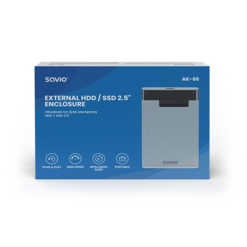 Zewnętrzna obudowa na dysk HDD/SSD 2.5", USB 3.0, AK-66, transparentna Zewnętrzna obudowa na dysk HDD/SSD 2.5", USB 3.0, AK-66, transparentna