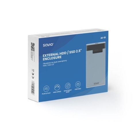 Zewnętrzna obudowa na dysk HDD/SSD 2.5", USB 3.0, AK-66, transparentna Zewnętrzna obudowa na dysk HDD/SSD 2.5", USB 3.0, AK-66, transparentna
