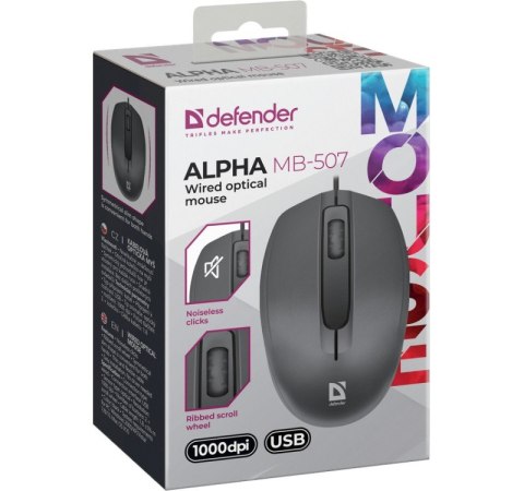 Mysz przewodowa optyczna Alpha MB-507 1000DPI 3P czarna Mysz przewodowa optyczna Alpha MB-507 1000DPI 3P czarna